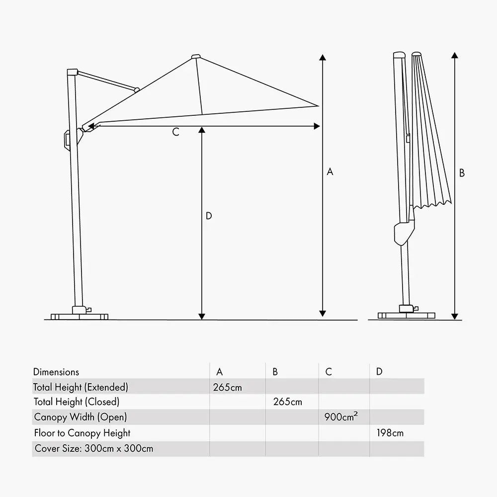 Challenger T2 3m Square Free Arm Parasol  Nicholas John Interiors