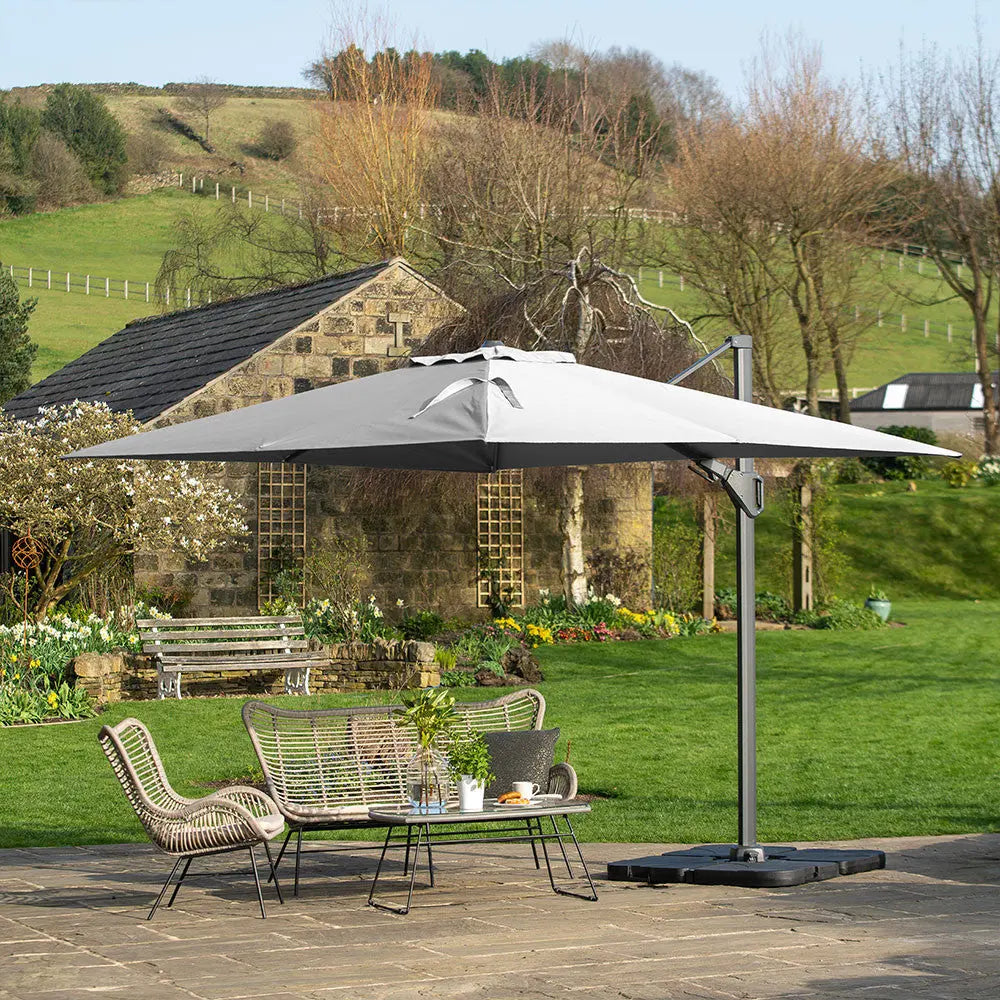 Challenger T2 3.5 x 2.6m Rectangular Luna Grey Free Arm Parasol  Nicholas John Interiors