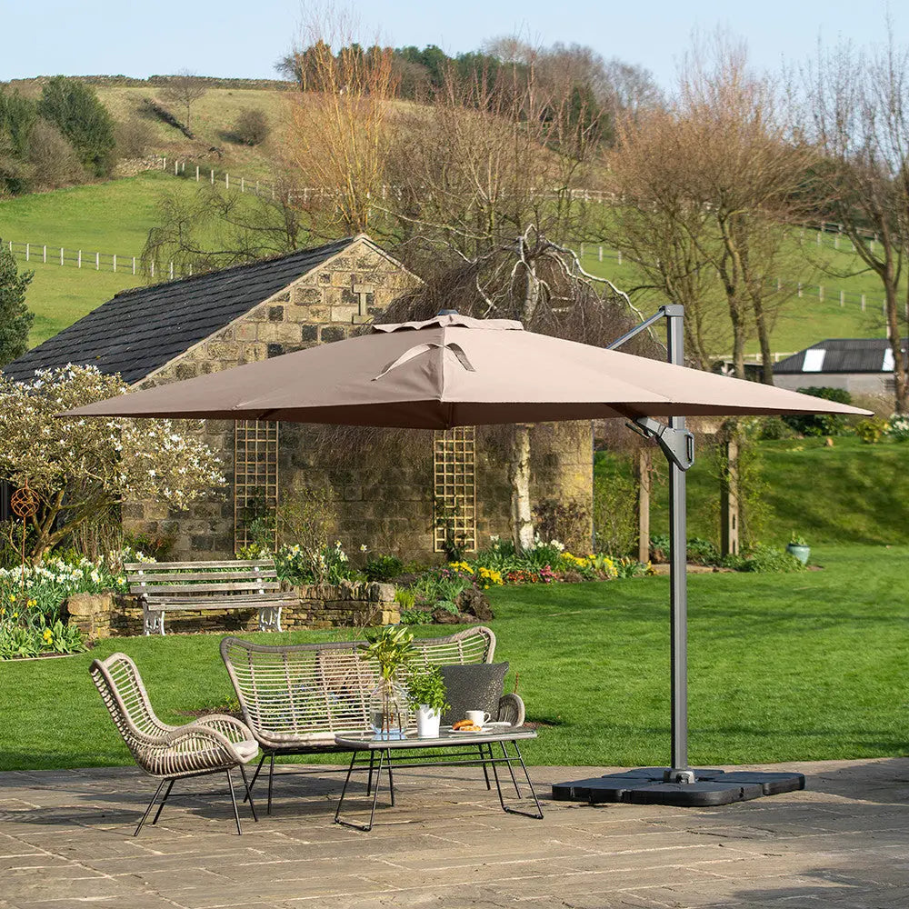 Challenger T2 3.5 x 2.6m Rectangular Taupe Free Arm Parasol  Nicholas John Interiors