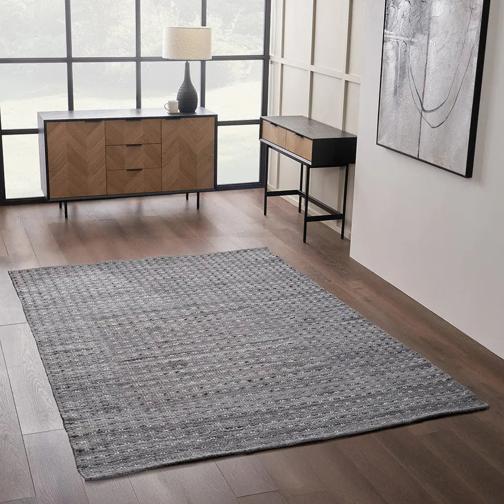 Indoor Outdoor Double Stitch Design Rug Large - Grey  Nicholas John Interiors