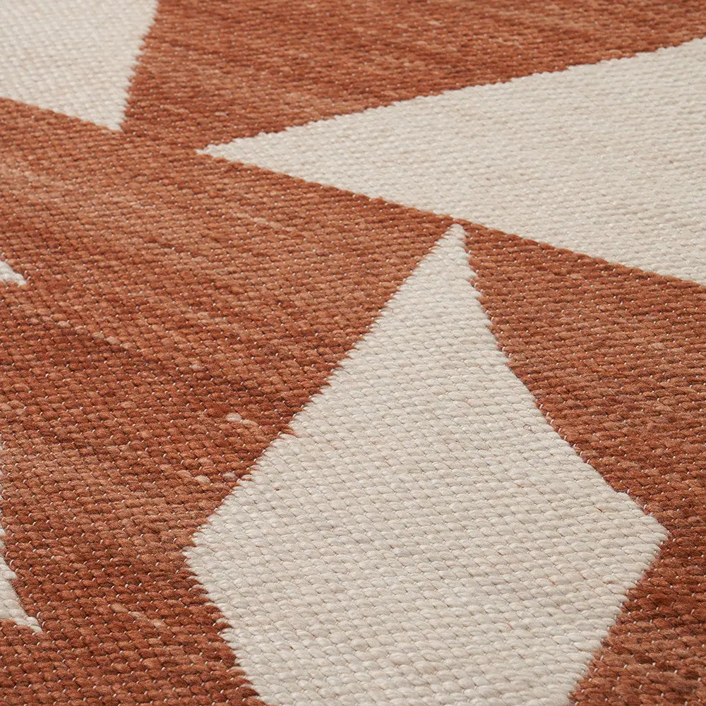 Indoor Outdoor Geometric Design Rug Large - Terracotta & Ivory  Nicholas John Interiors