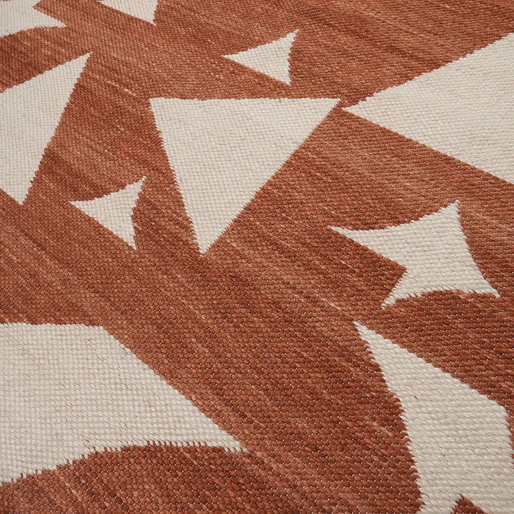Indoor Outdoor Geometric Design Rug Large - Terracotta & Ivory  Nicholas John Interiors