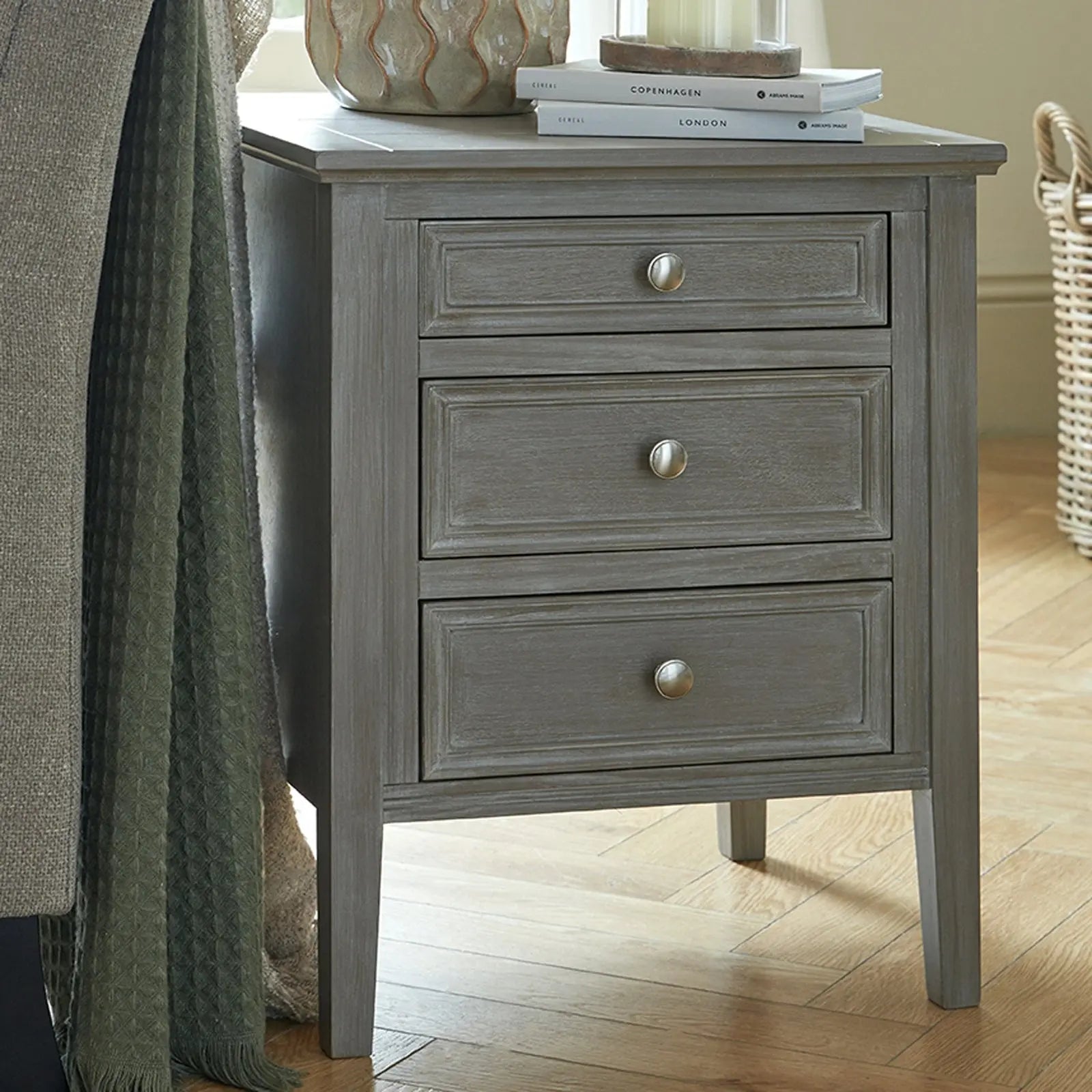 The Sienna Three Drawer Bedside Table  Nicholas John Interiors