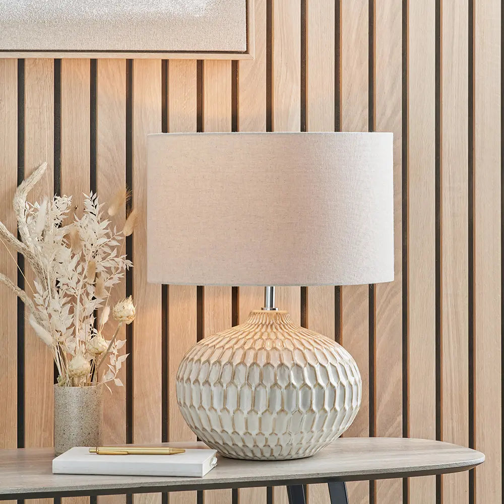 Cassius Textured Glazed Ceramic Table Lamp - Warm White  Nicholas John Interiors