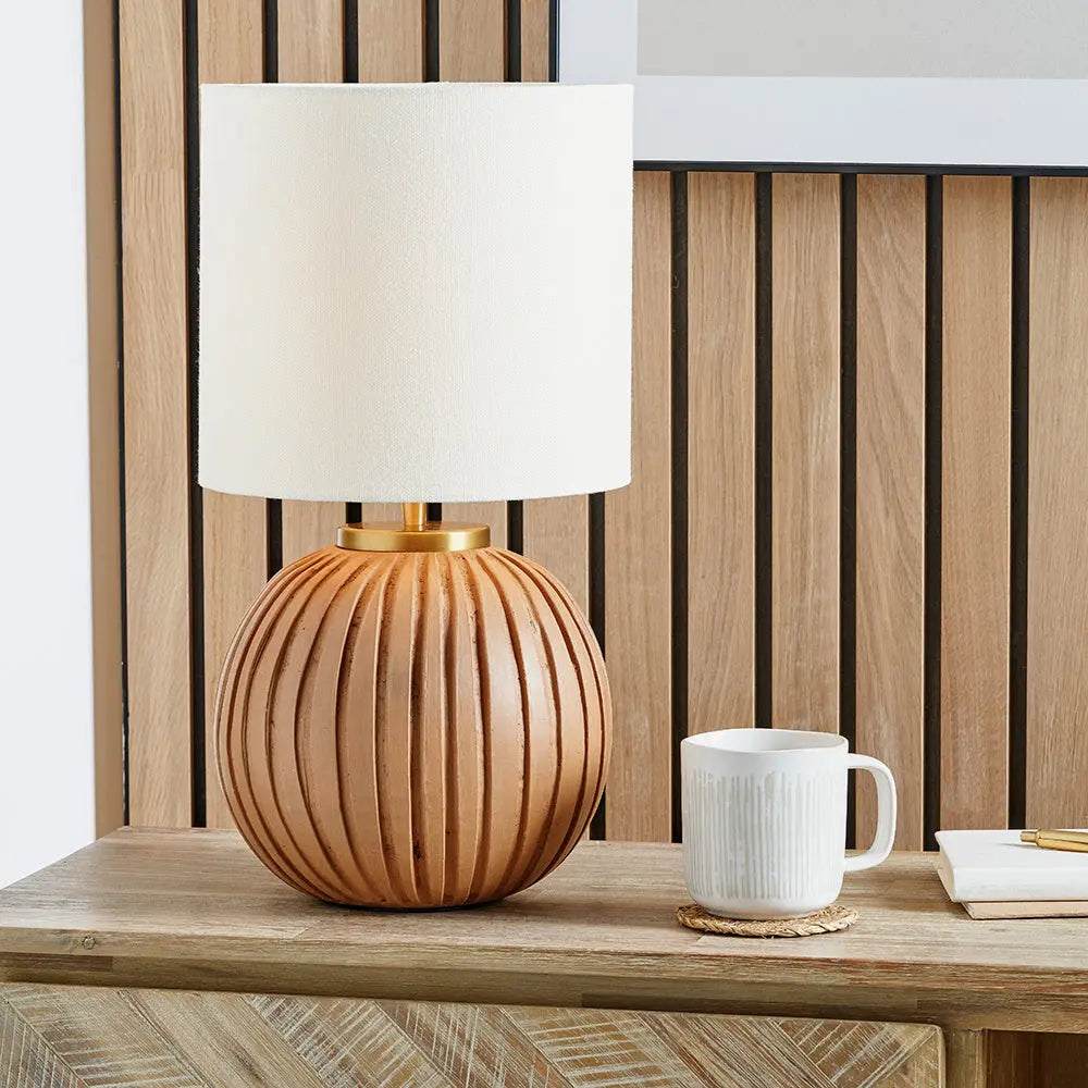 Ezekiel Terracotta Textured Ball Table Lamp - Natural  Nicholas John Interiors
