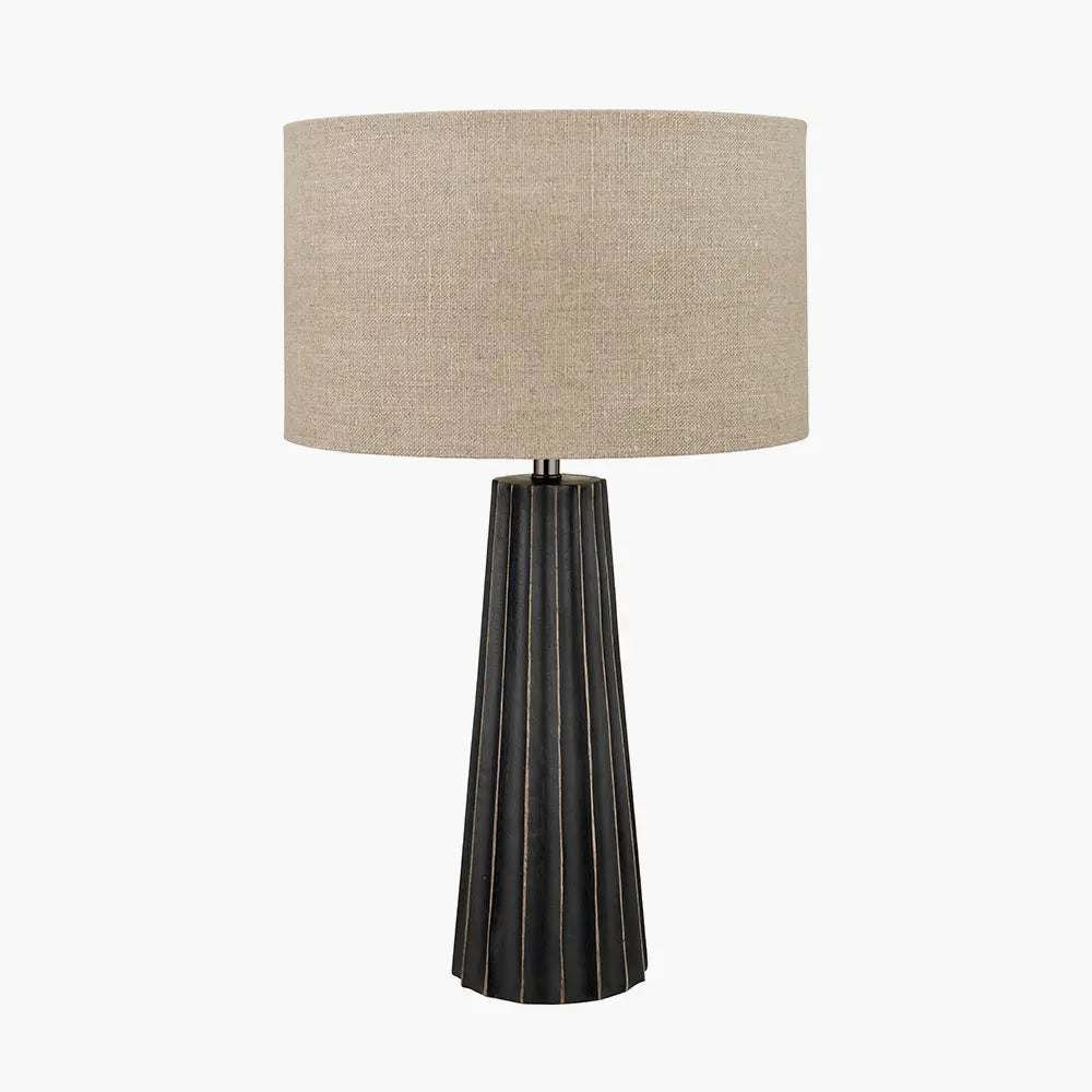 Draydon Textured Cone Table Lamp - Black Wash Mango Wood  Nicholas John Interiors