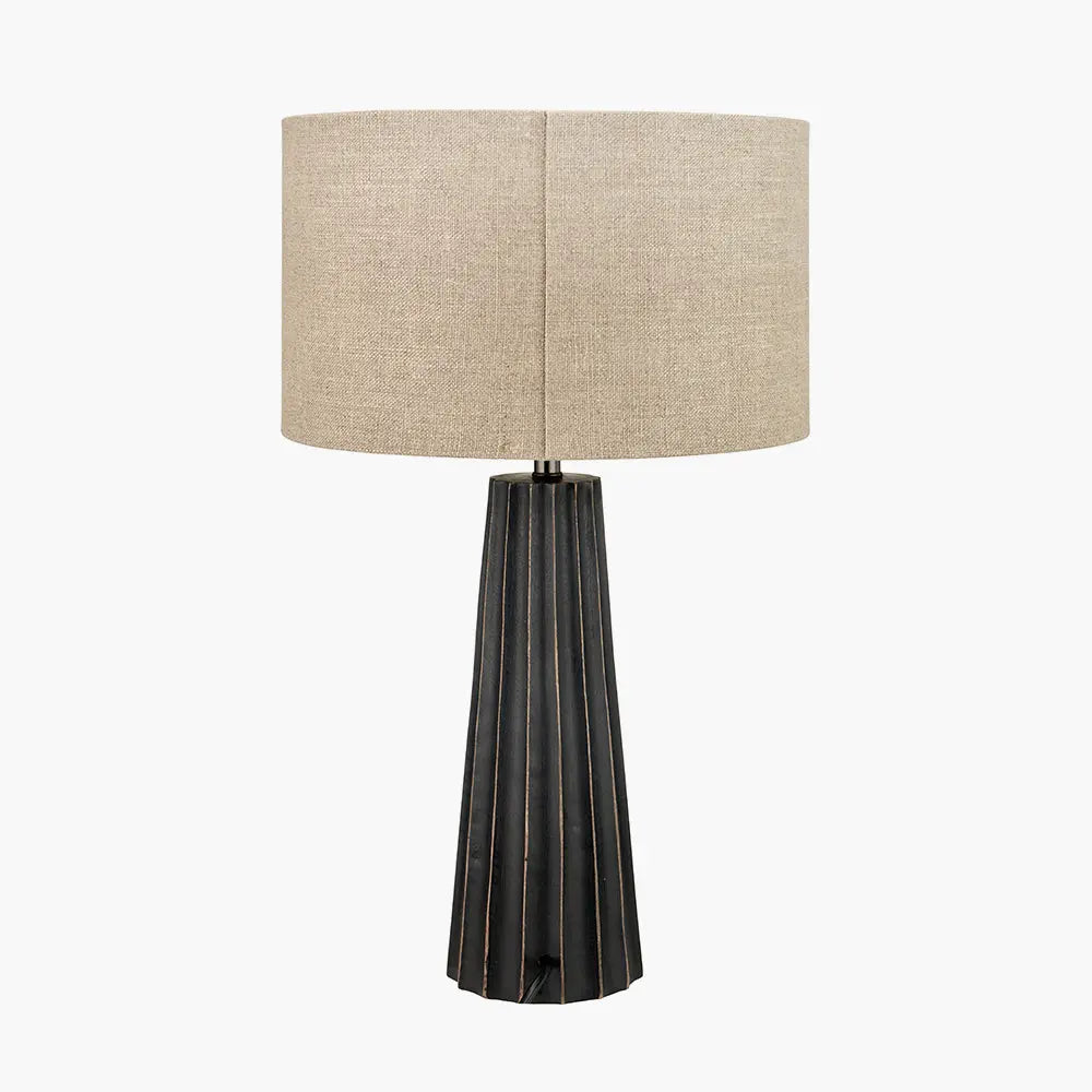 Draydon Textured Cone Table Lamp - Black Wash Mango Wood  Nicholas John Interiors