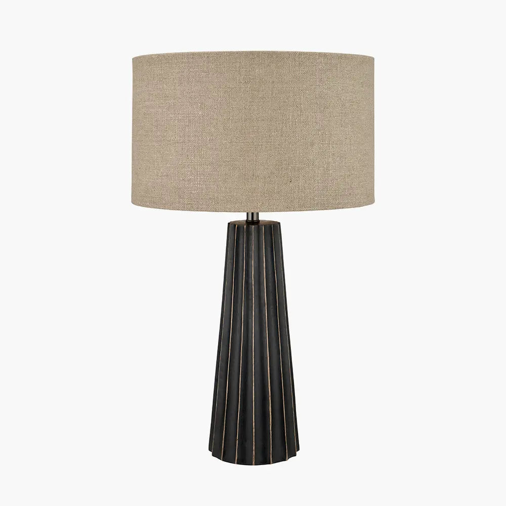 Draydon Textured Cone Table Lamp - Black Wash Mango Wood  Nicholas John Interiors