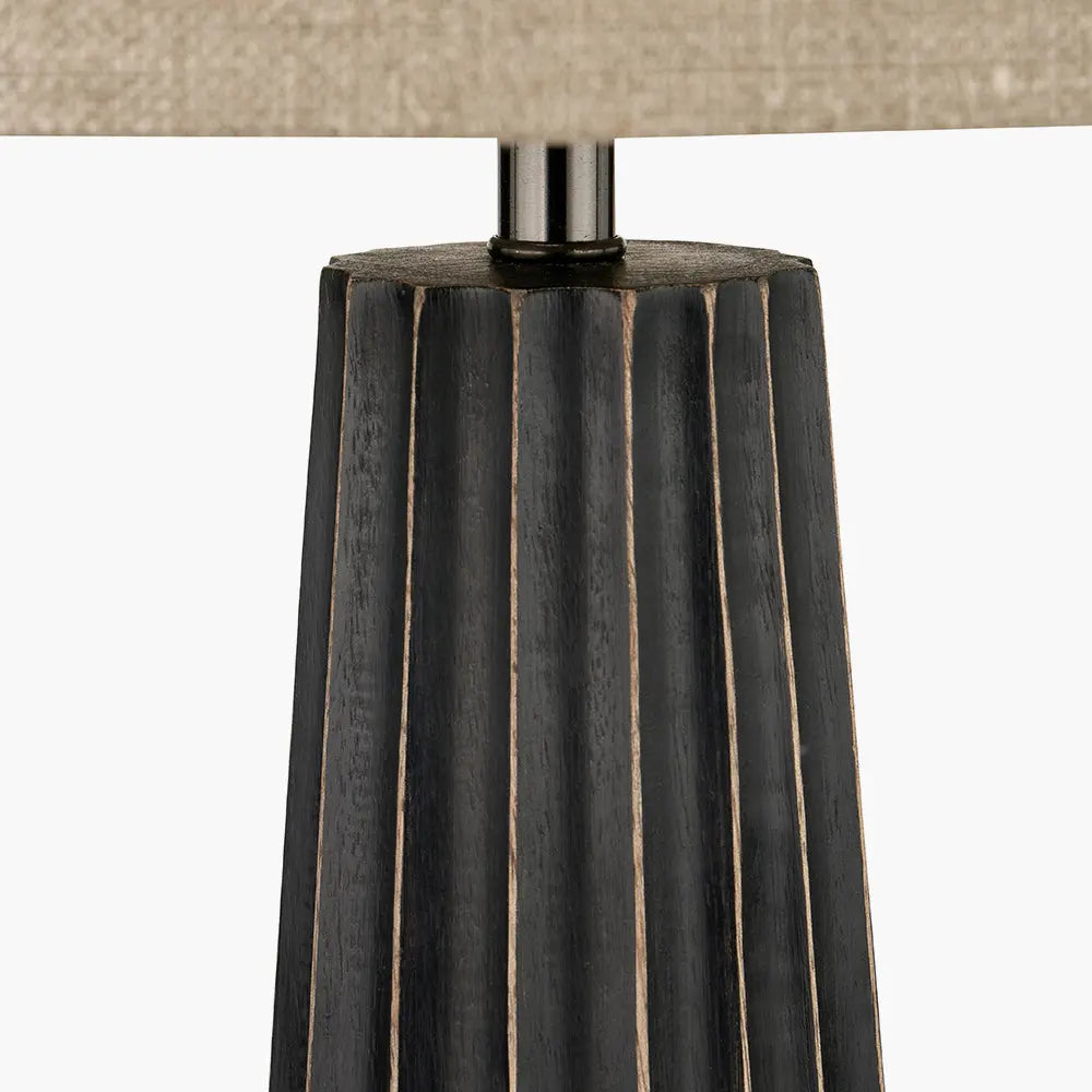 Draydon Textured Cone Table Lamp - Black Wash Mango Wood  Nicholas John Interiors
