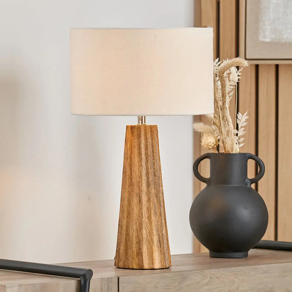 Draydon Textured Cone Table Lamp - Natural Mango Wood  Nicholas John Interiors