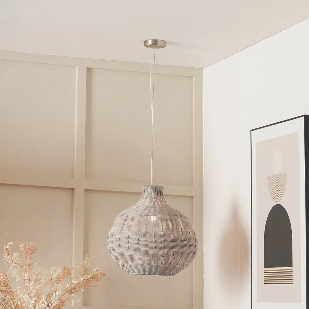 Allona Rattan Pendant Light - Grey Wash  Nicholas John Interiors