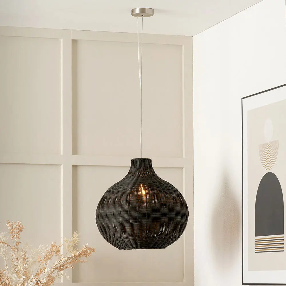 Allona Rattan Pendant Light - Black  Nicholas John Interiors
