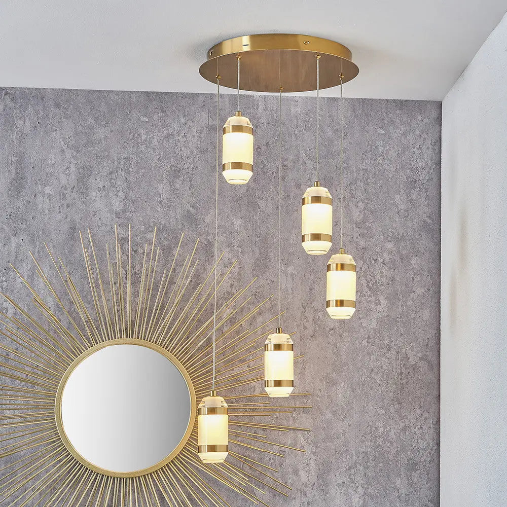 Alondra LED Multi Drop Pendant Light - Gold Metal & White Glass  Nicholas John Interiors