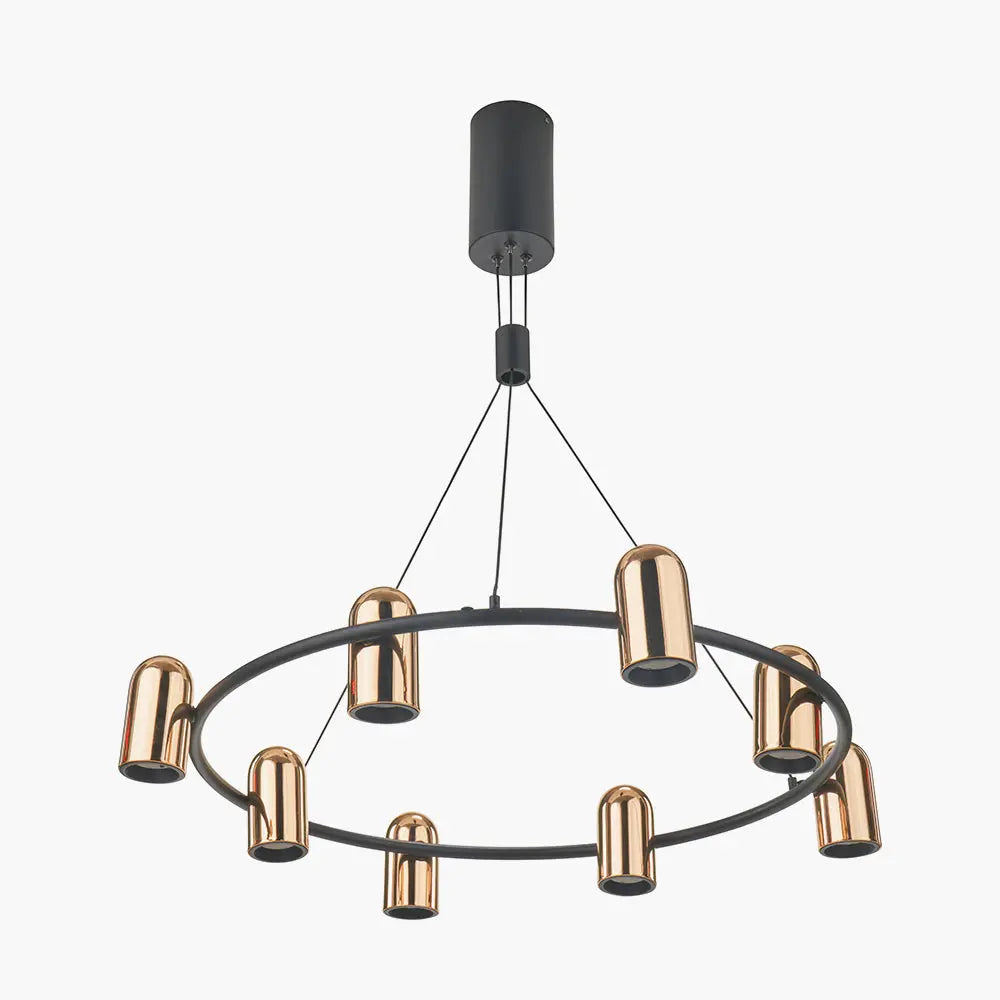 Xena Metal 8 Light LED Pendant Light - Black & Rose Gold  Nicholas John Interiors
