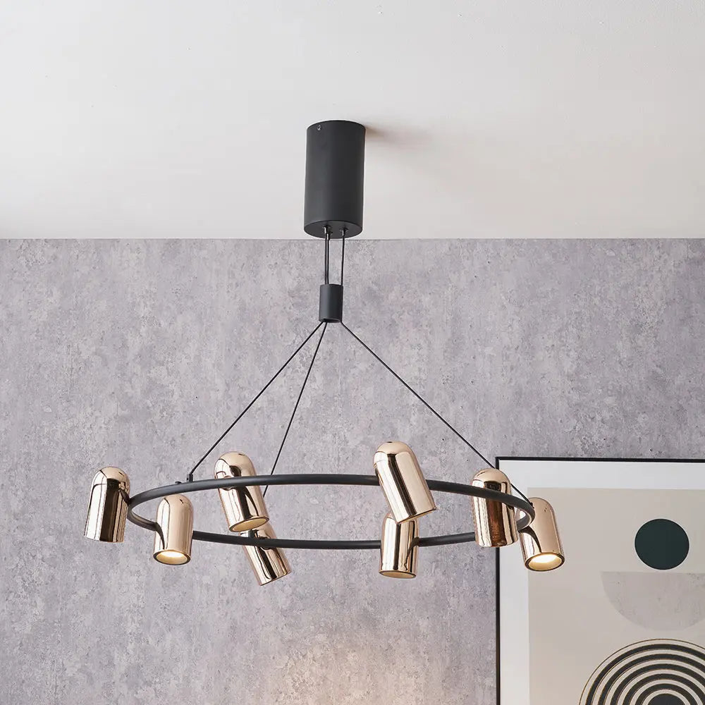 Xena Metal 8 Light LED Pendant Light - Black & Rose Gold  Nicholas John Interiors