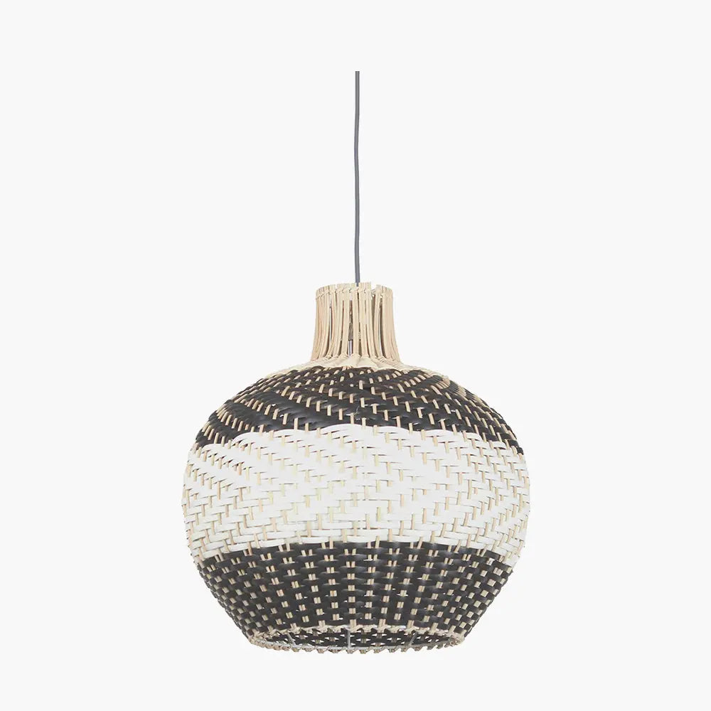 Rowan Natural Rattan Woven Pendant Light - Black & White  Nicholas John Interiors