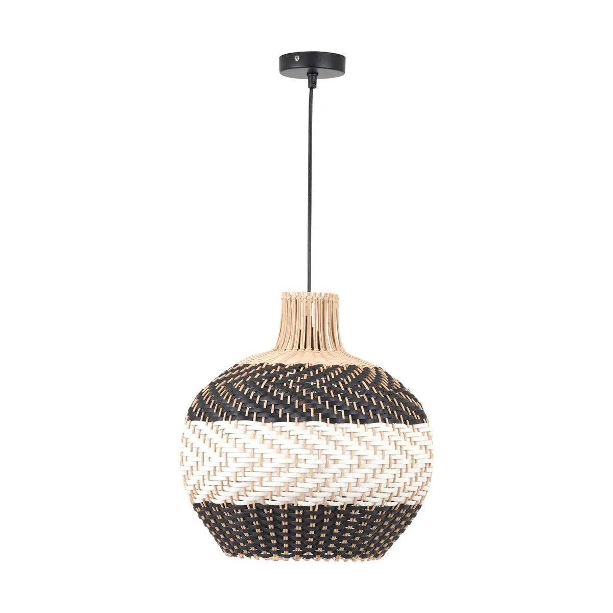 Rowan Natural Rattan Woven Pendant Light - Black & White  Nicholas John Interiors