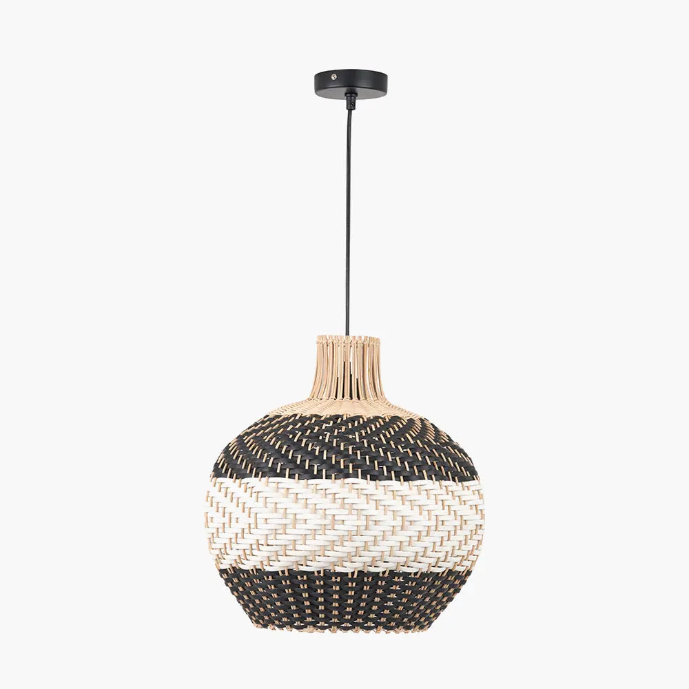 Rowan Natural Rattan Woven Pendant Light - Black & White  Nicholas John Interiors