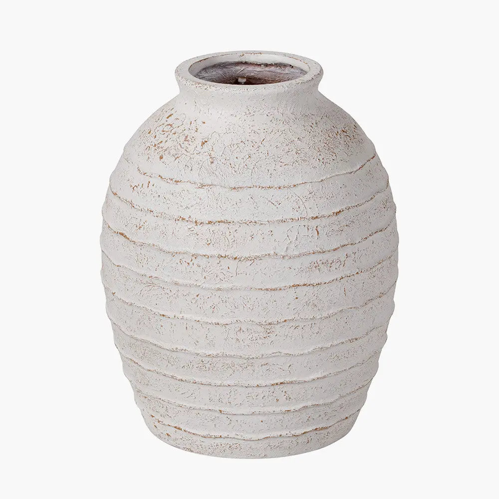 White Wash Fibrestone Decorative Ribbed Vase Large Pacific Lifestyle