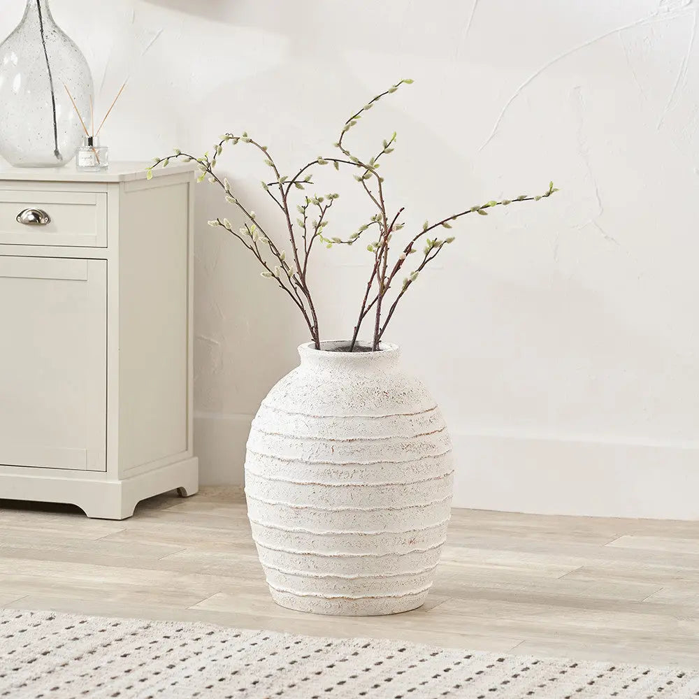 White Wash Fibrestone Decorative Ribbed Vase Large Pacific Lifestyle