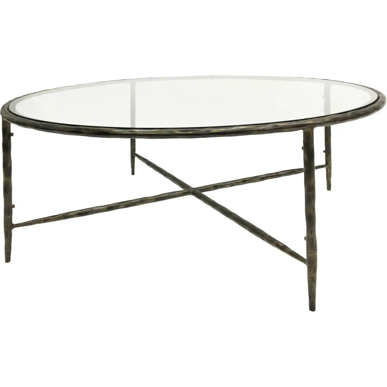Patterton Hand Forged Round Coffee Table Dark Bronze Finish with  Glass Top  Nicholas John Interiors