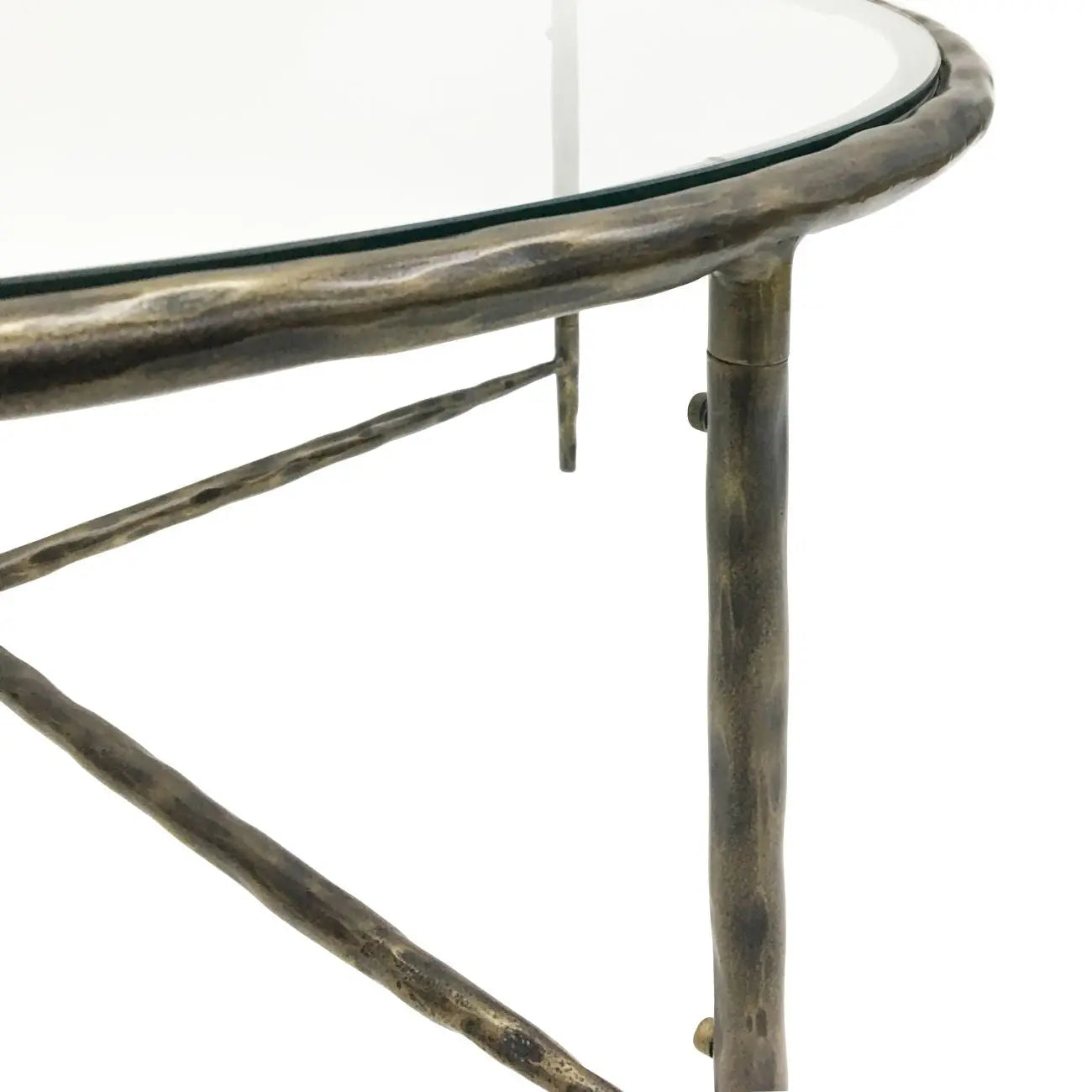 Patterton Hand Forged Round Coffee Table Dark Bronze Finish with  Glass Top  Nicholas John Interiors