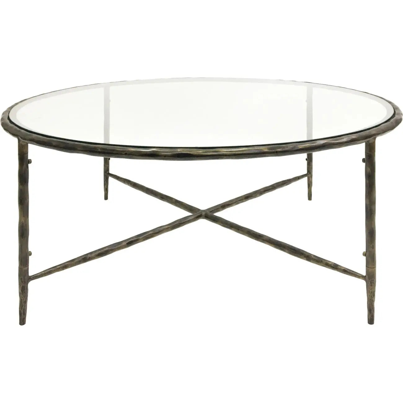 Patterton Hand Forged Round Coffee Table Dark Bronze Finish with  Glass Top  Nicholas John Interiors