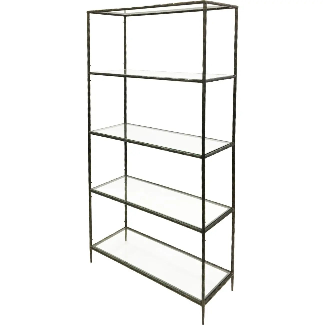 Patterdale Hand Forged Shelving Unit Table Dark Bronze with Glass Shelves  Nicholas John Interiors
