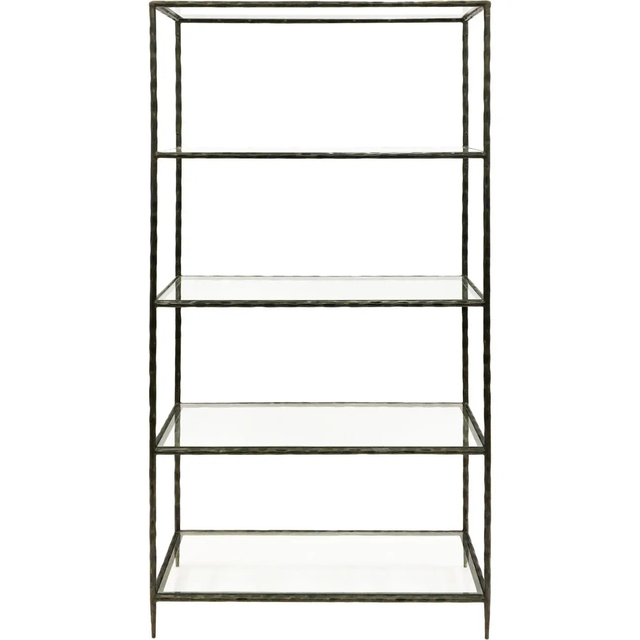 Patterdale Hand Forged Shelving Unit Table Dark Bronze with Glass Shelves  Nicholas John Interiors
