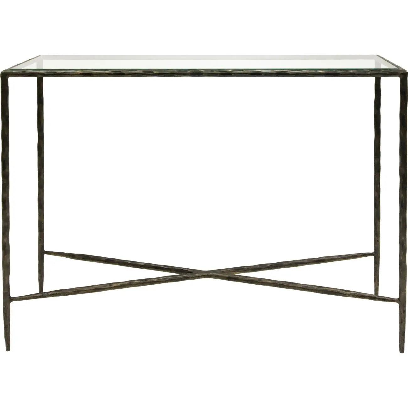 Patterton Hand Forged Console Table Dark Bronze with Glass Top - Small  Nicholas John Interiors