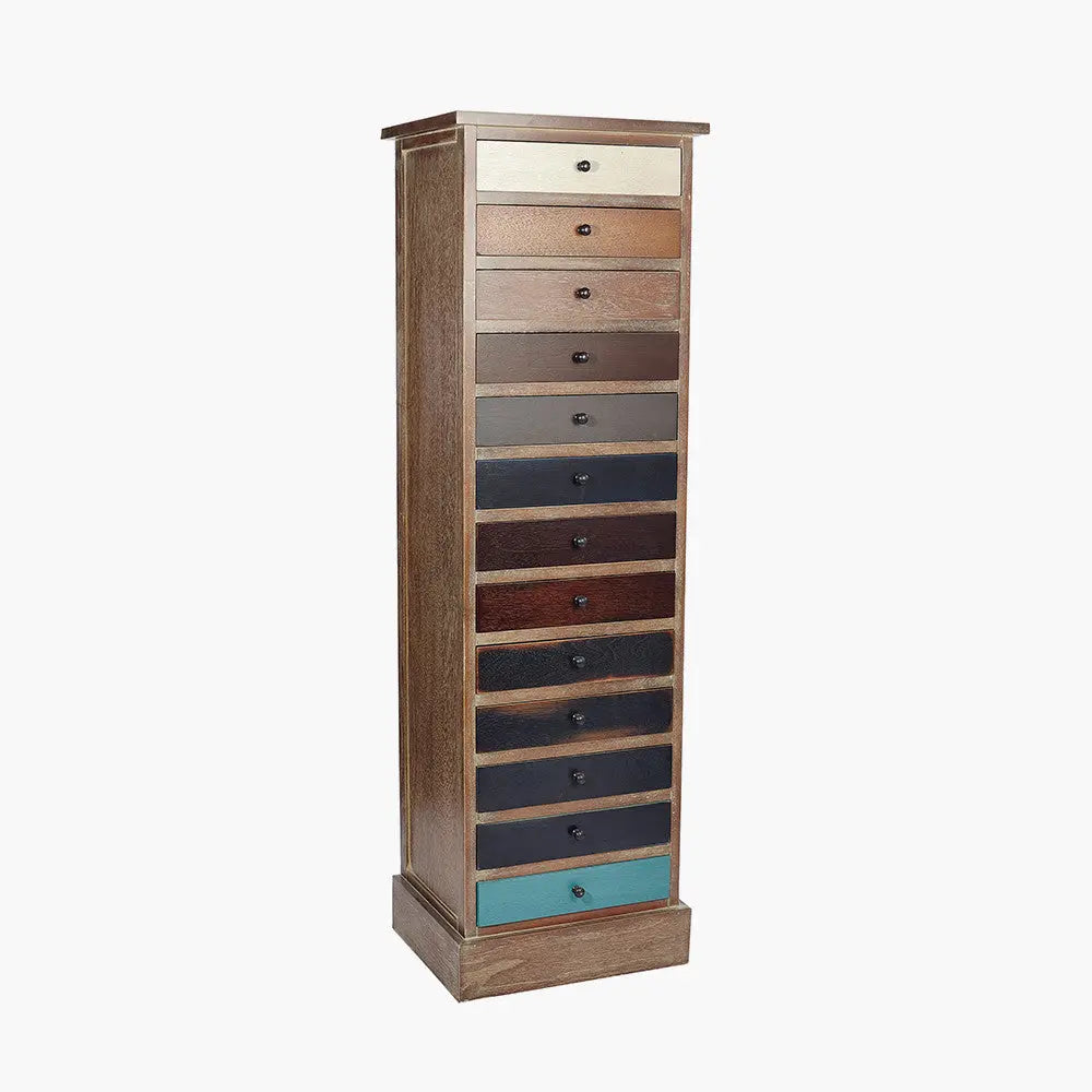 Loft Blue Multicoloured Pine Wood 13 Drawer Unit  Nicholas John Interiors