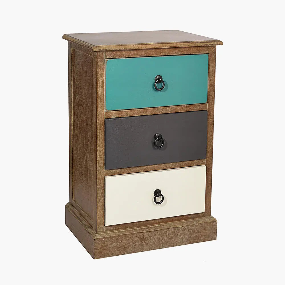 Loft Blue Multicoloured Pine Wood 3 Drawer Unit  Nicholas John Interiors