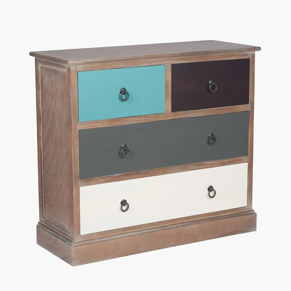 Loft Blue Multicoloured Pine Wood 4 Drawer Unit  Nicholas John Interiors