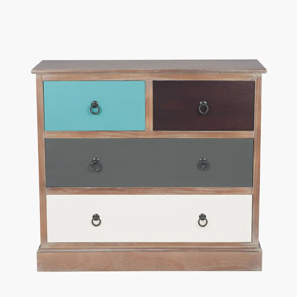 Loft Blue Multicoloured Pine Wood 4 Drawer Unit  Nicholas John Interiors