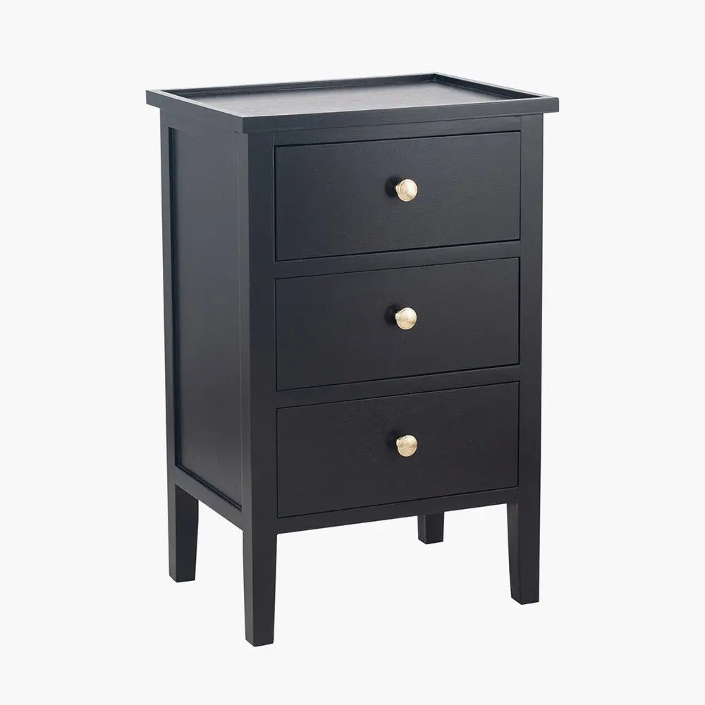Chelmsford Satin Black Pine Wood 3 Drawer Unit  Nicholas John Interiors