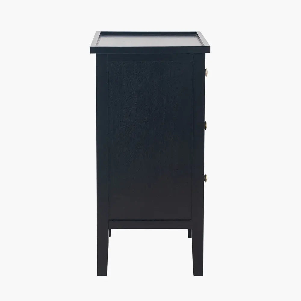 Chelmsford Satin Black Pine Wood 3 Drawer Unit  Nicholas John Interiors