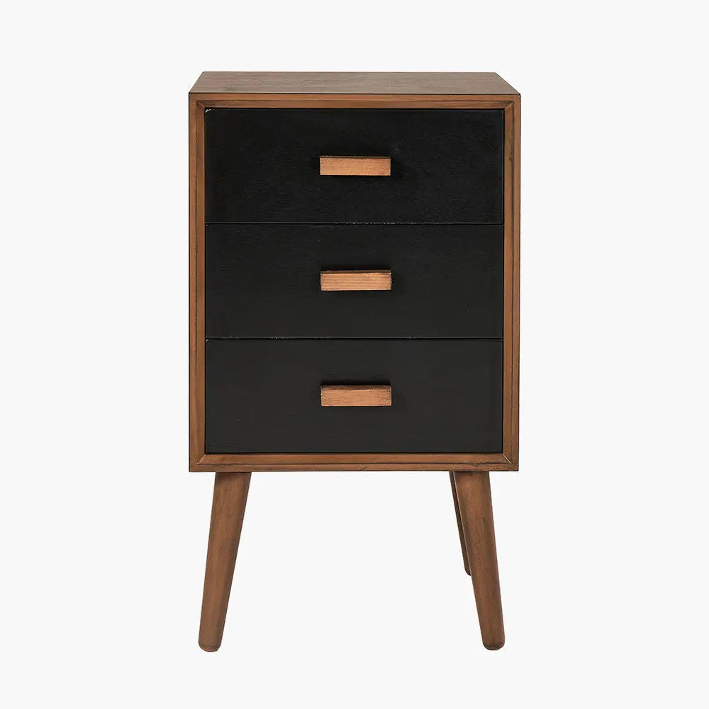 Klee Black Pine Wood 3 Drawer Bedside  Nicholas John Interiors