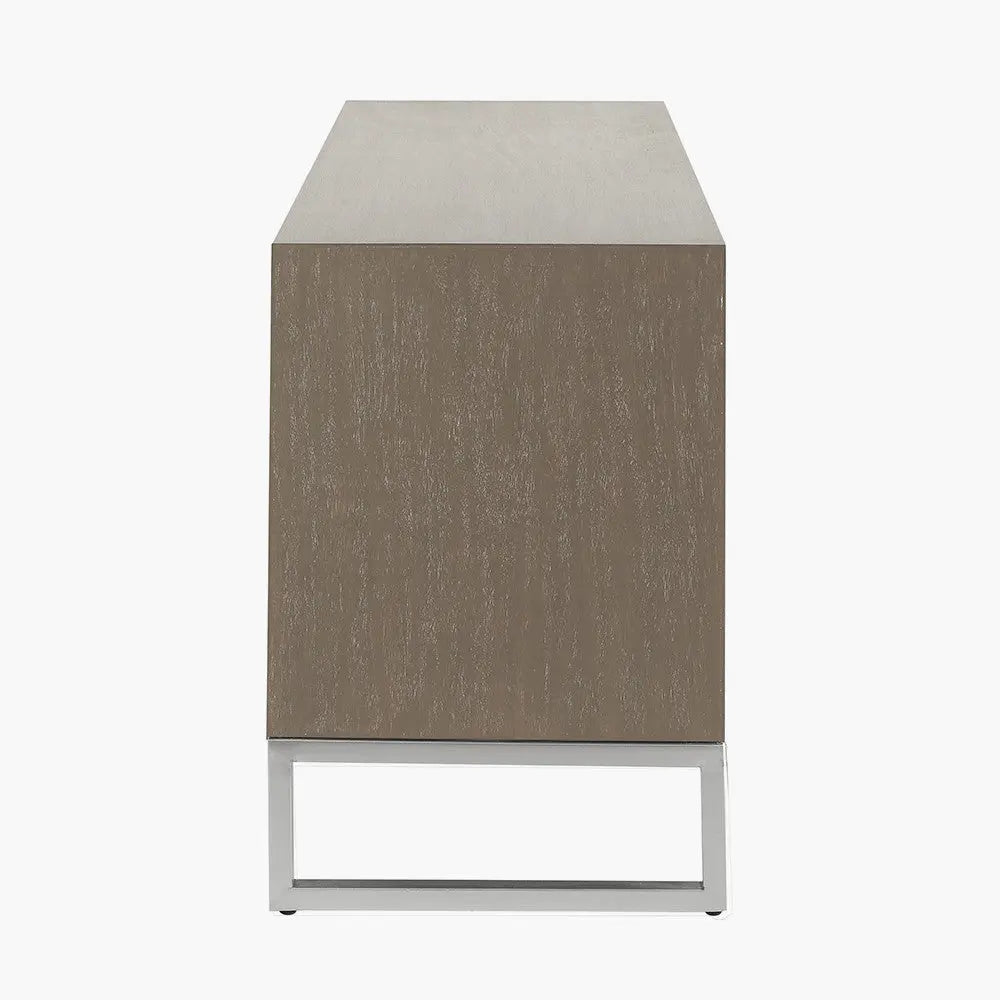 Ambroso Grey Wash Mango Wood and Silver Metal 6 Drawer Unit  Nicholas John Interiors