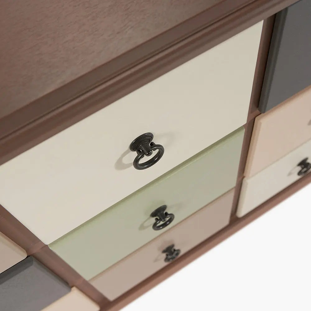 Loft Sage Multicoloured Pine Wood 12 Drawer Unit  Nicholas John Interiors