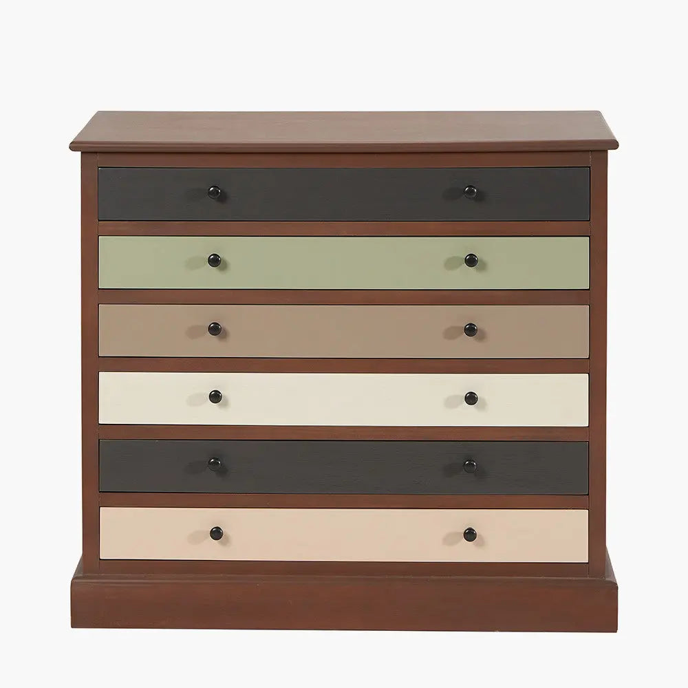 Loft Sage Multicoloured Pine Wood 6 Drawer Unit  Nicholas John Interiors