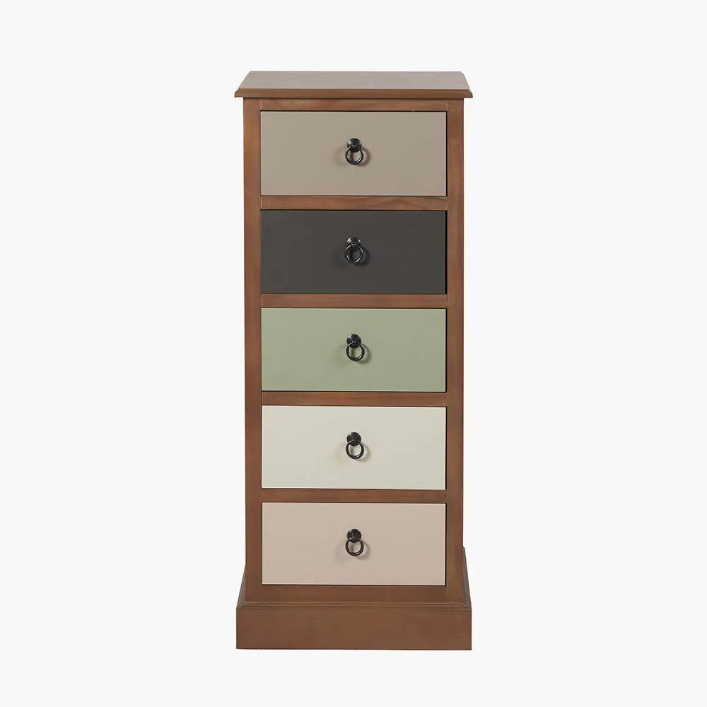 Loft Sage Multicoloured Pine Wood 5 Drawer Unit  Nicholas John Interiors
