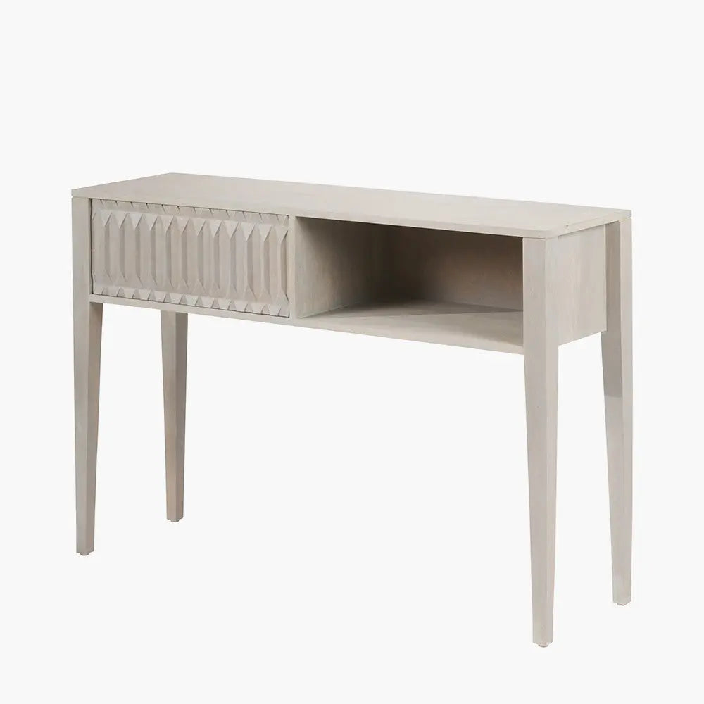 Khao Light Grey Mango Wood 1 Drawer Console Table  Nicholas John Interiors