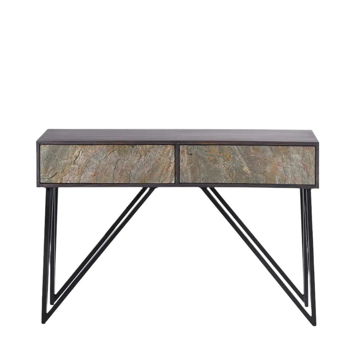 Verde Black Mango Wood and Stone Veneer 2 Drawer Console Table  Nicholas John Interiors