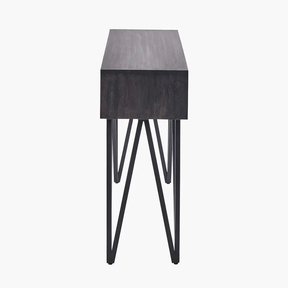 Verde Black Mango Wood and Stone Veneer 2 Drawer Console Table  Nicholas John Interiors