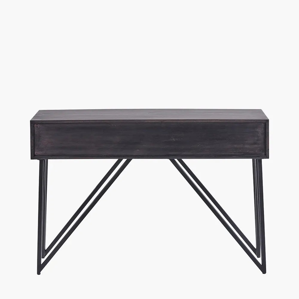 Verde Black Mango Wood and Stone Veneer 2 Drawer Console Table  Nicholas John Interiors