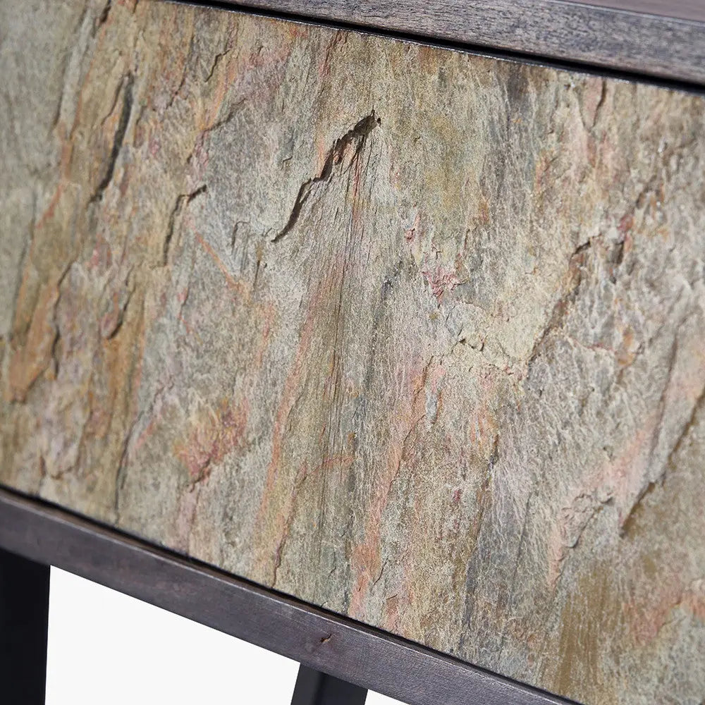 Verde Black Mango Wood and Stone Veneer 2 Drawer Console Table  Nicholas John Interiors