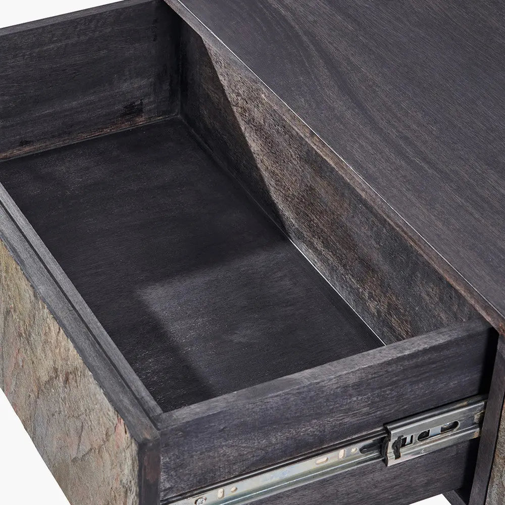 Verde Black Mango Wood and Stone Veneer 2 Drawer Console Table  Nicholas John Interiors