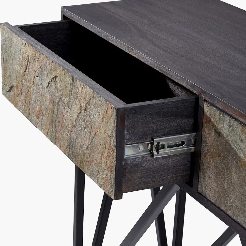 Verde Black Mango Wood and Stone Veneer 2 Drawer Console Table  Nicholas John Interiors