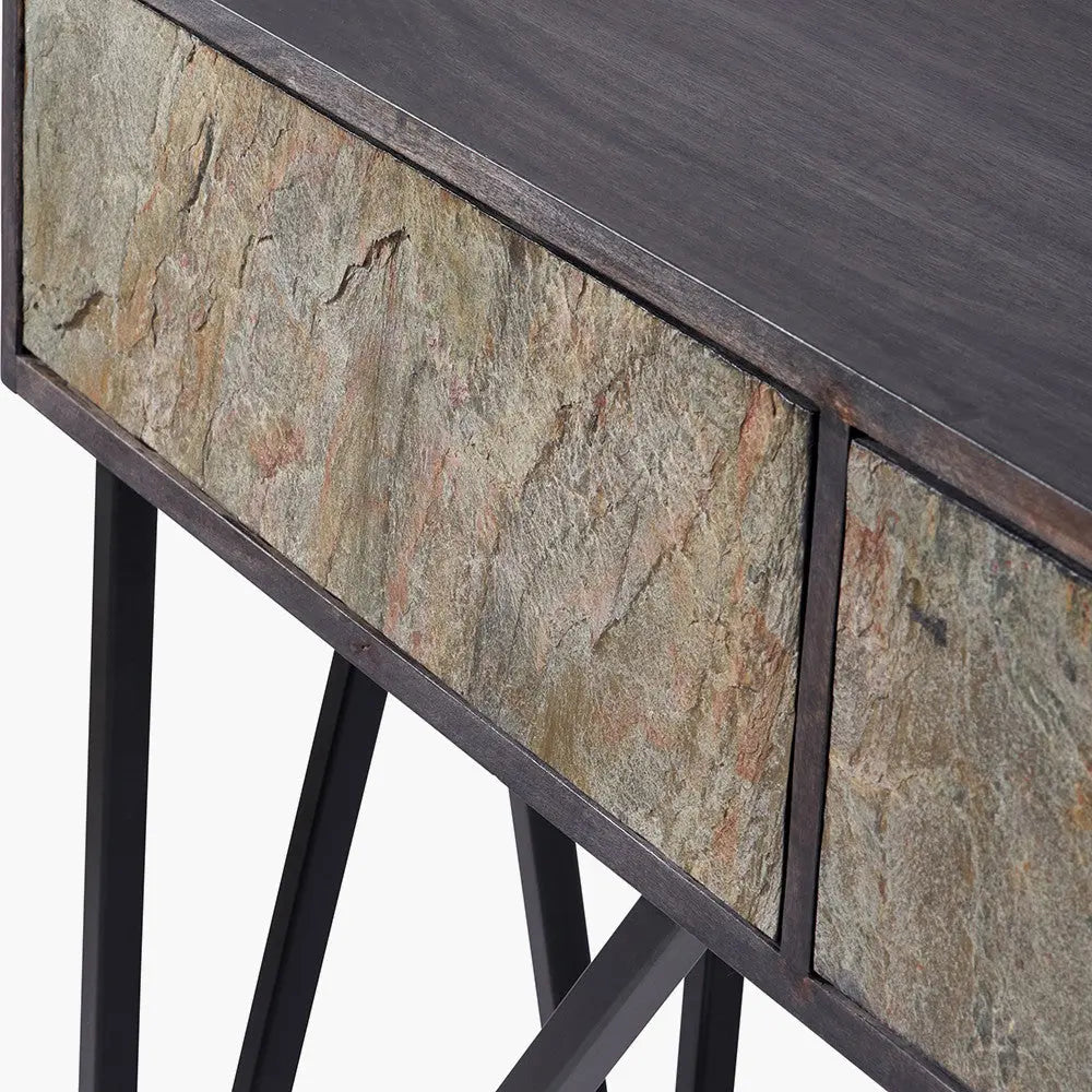 Verde Black Mango Wood and Stone Veneer 2 Drawer Console Table  Nicholas John Interiors