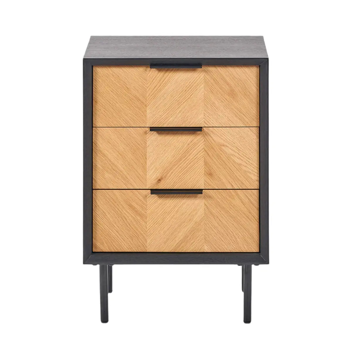 Hailee Black and Natural Chevron Oak and Pine Wood 3 Drawer Unit  Nicholas John Interiors